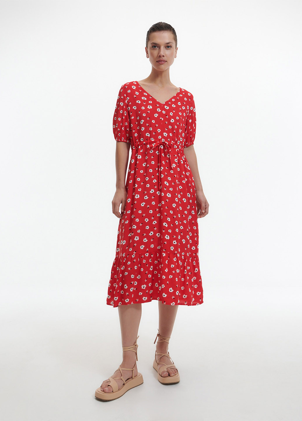 Красное кэжуал платье а-силуэт Reserved с цветочным принтом