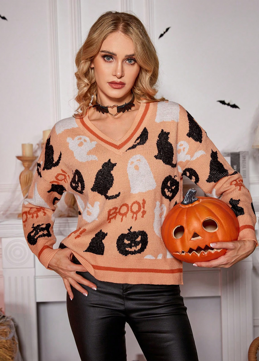 Персиковый демисезонный пуловер пуловер SHEIN