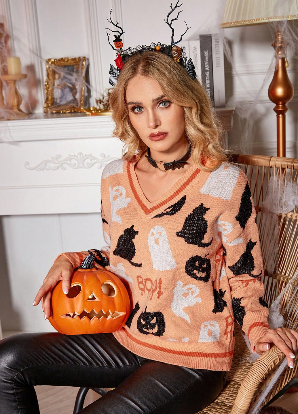 Персиковый демисезонный пуловер пуловер SHEIN