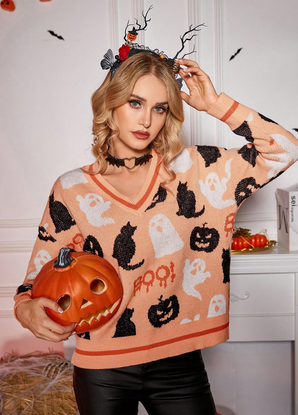 Персиковый демисезонный пуловер пуловер SHEIN