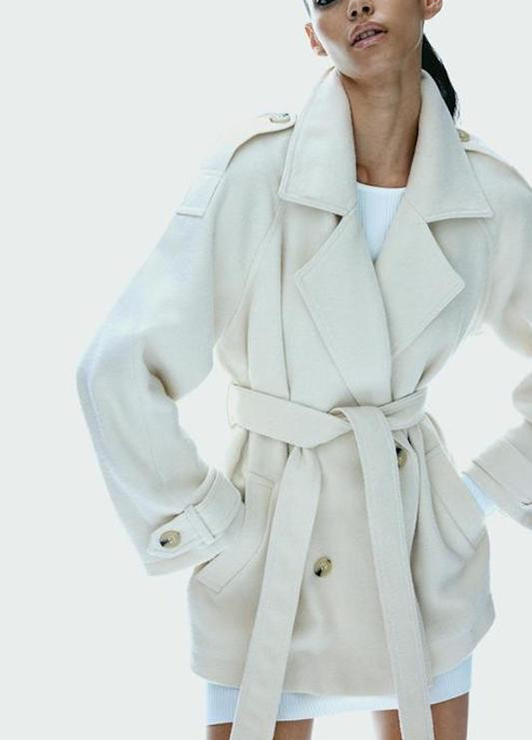 Кремове Кежуал напівпальто двобортне H&M однотонне