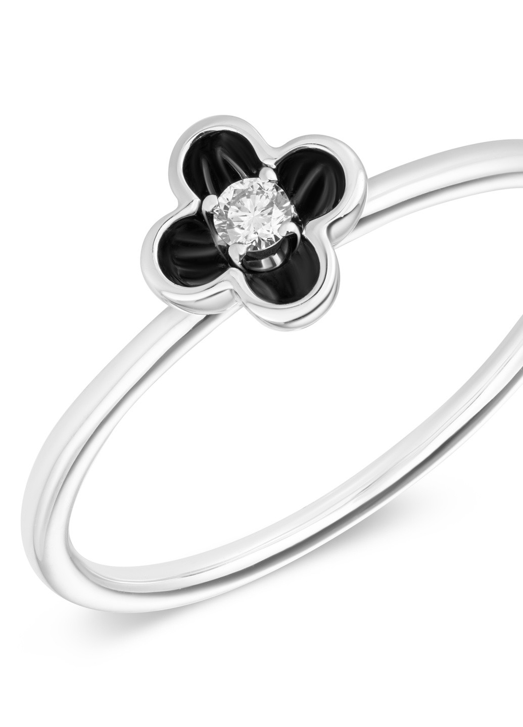 Кольцо с бриллиантом и черным родием Цветок Zarina (254252109)