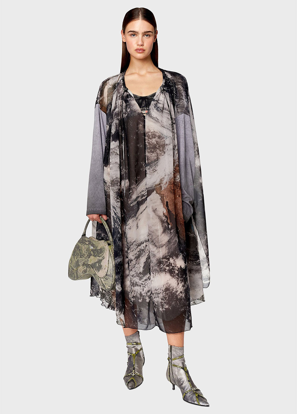 Сіро-коричнева кежуал сукня а-силует Diesel з абстрактним візерунком