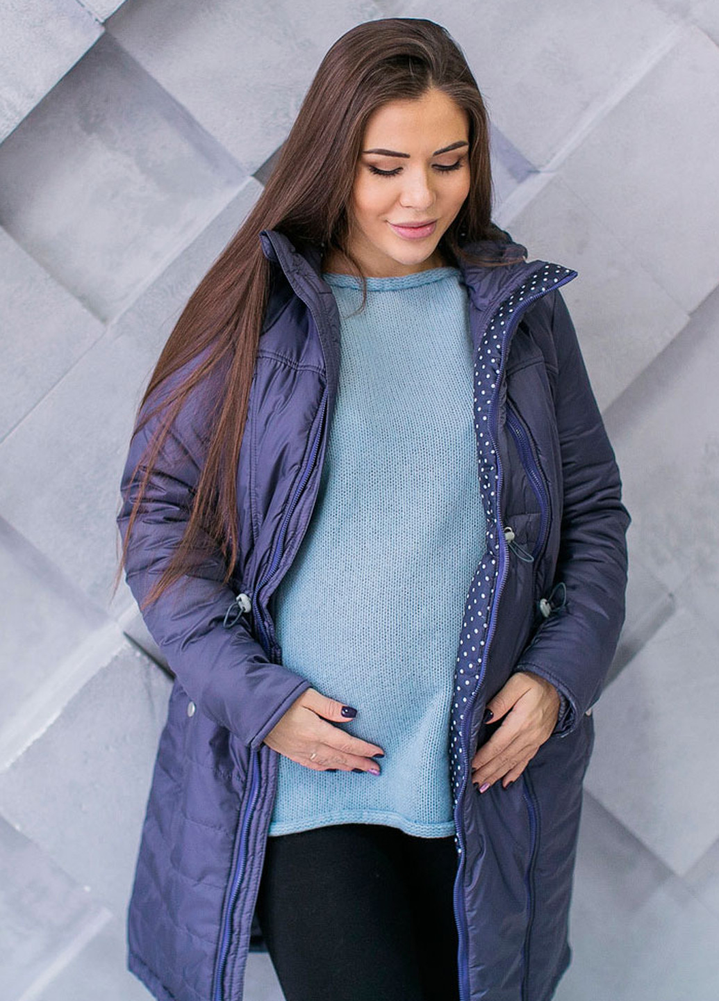 Фіолетова зимня куртка для вагітних куртка-ковдра Love & Carry