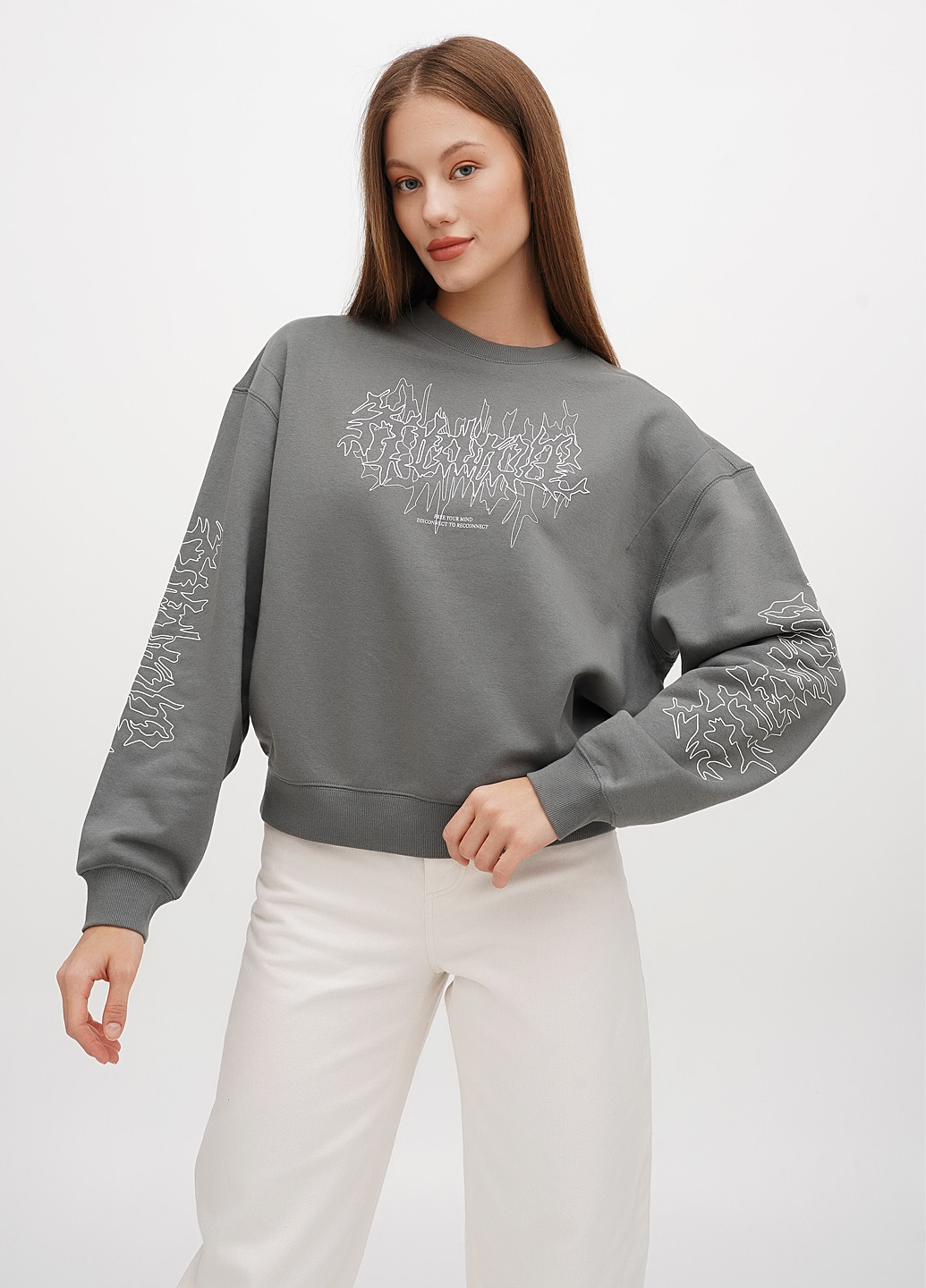 Сірий світшот Weekday малюнок без декору (303322097)