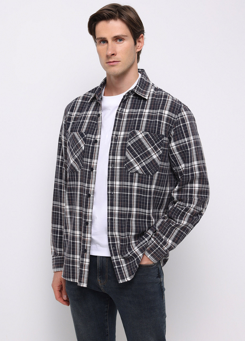 Темно-синяя кэжуал рубашка в клетку Colin's