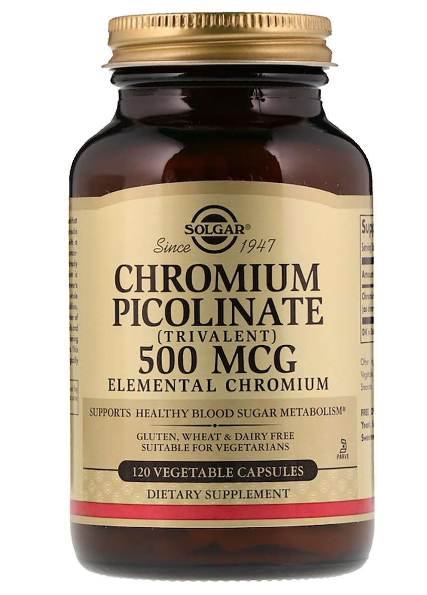 Хром Пиколинат, Chromium Picolinate,, 500 мкг, 120 капсул Solgar