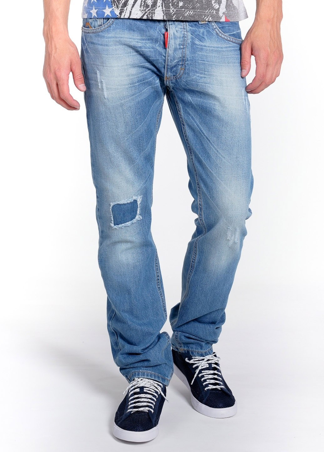 Голубые демисезонные прямые джинсы Moscanueva