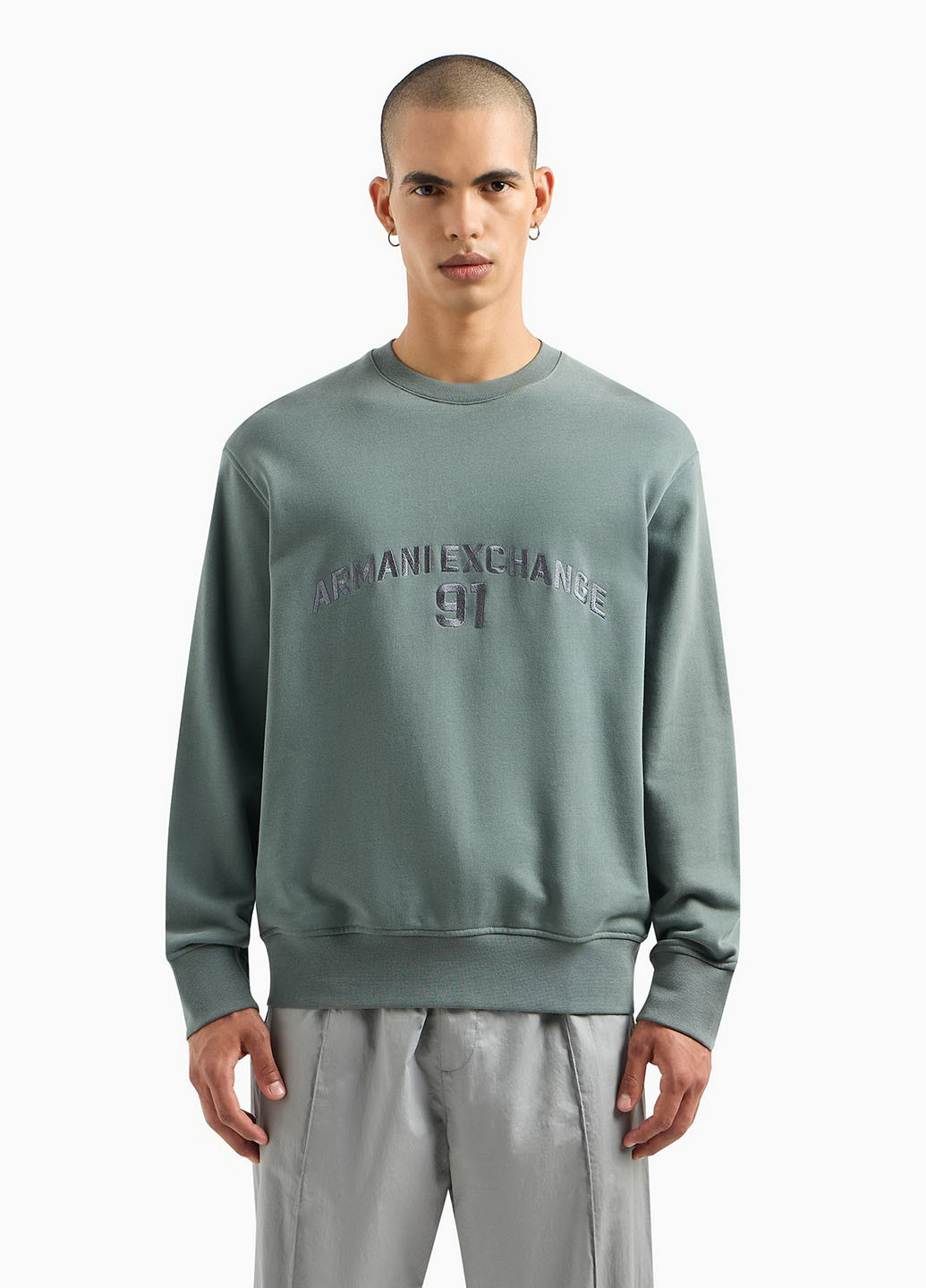Сіро-зелений світшот Armani Exchange однотонний вишивка (365697296)
