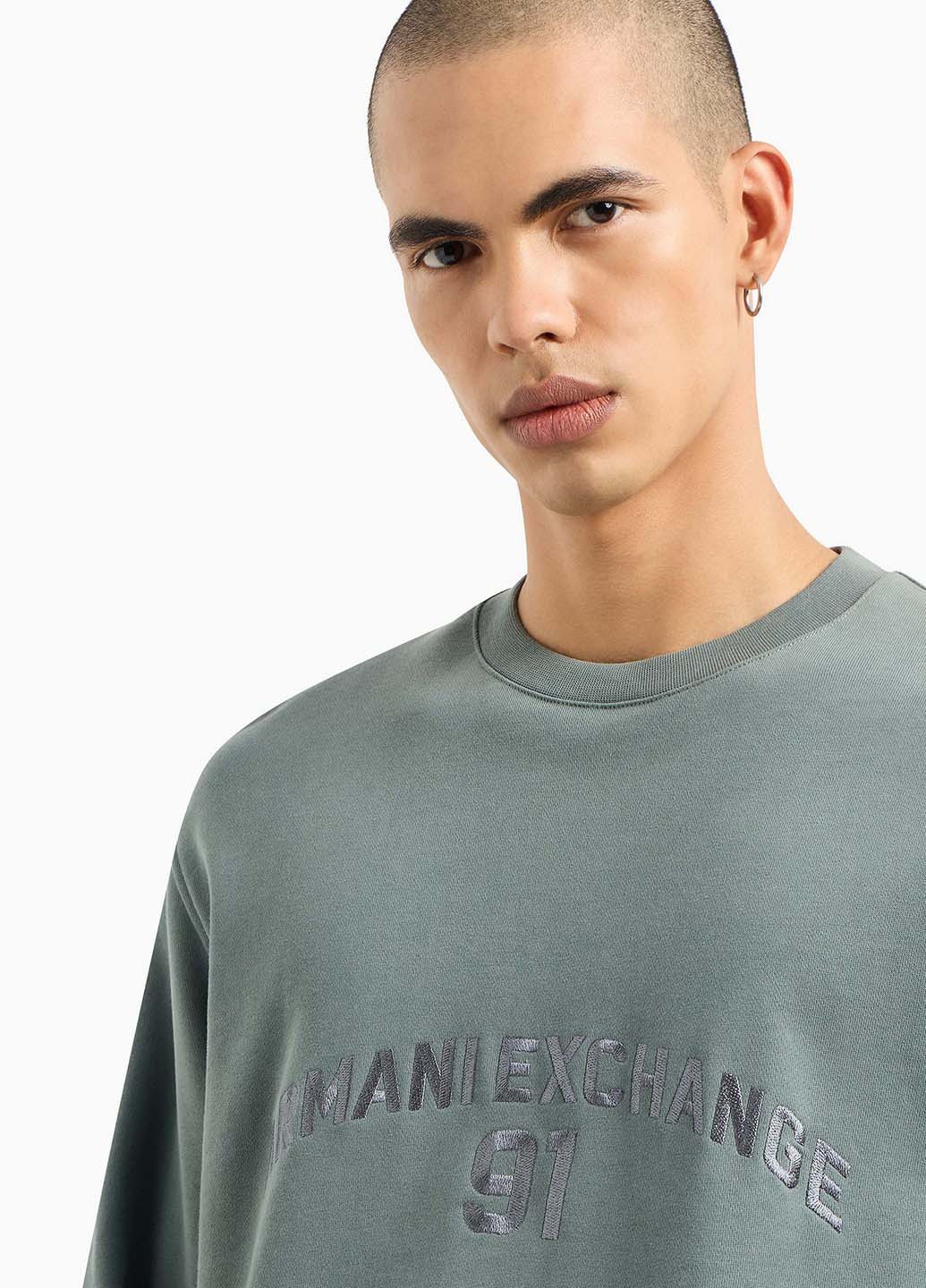 Сіро-зелений світшот Armani Exchange однотонний вишивка (365697296)