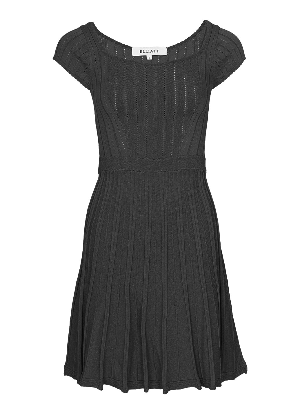 Черное вечернее мини платье с короткими рукавами клеш, бэби долл, а-силуэт, плиссированное Elliatt однотонное