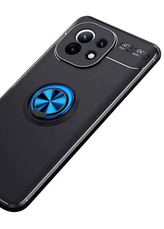 TPU чохол ColorRing під магнітний тримач (opp) для Xiaomi Mi 11 Чорний / Синій (is_00000042183_4) Deen (237829282)