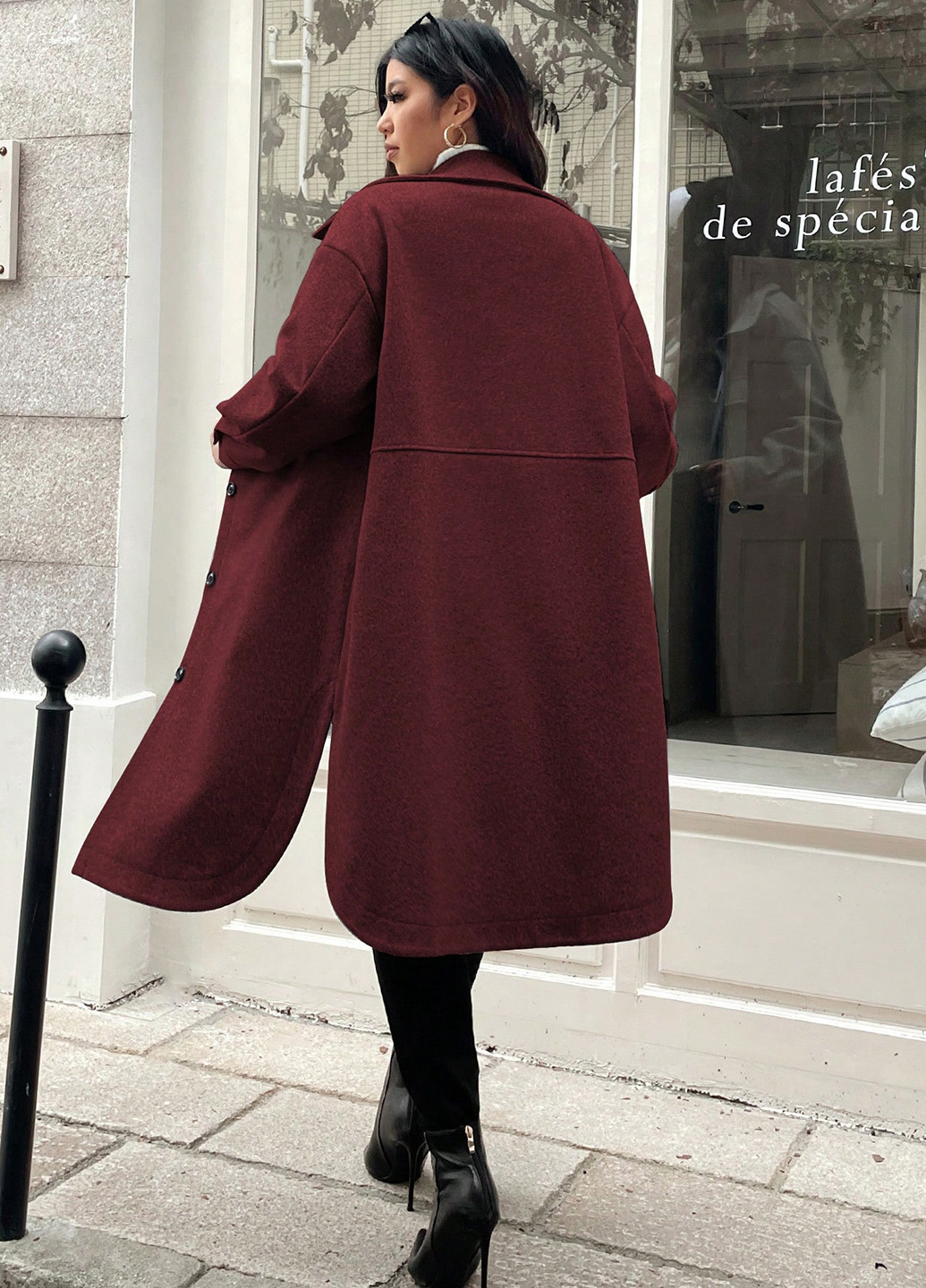 Бордове демісезонне Пальто пальто-сорочка SHEIN