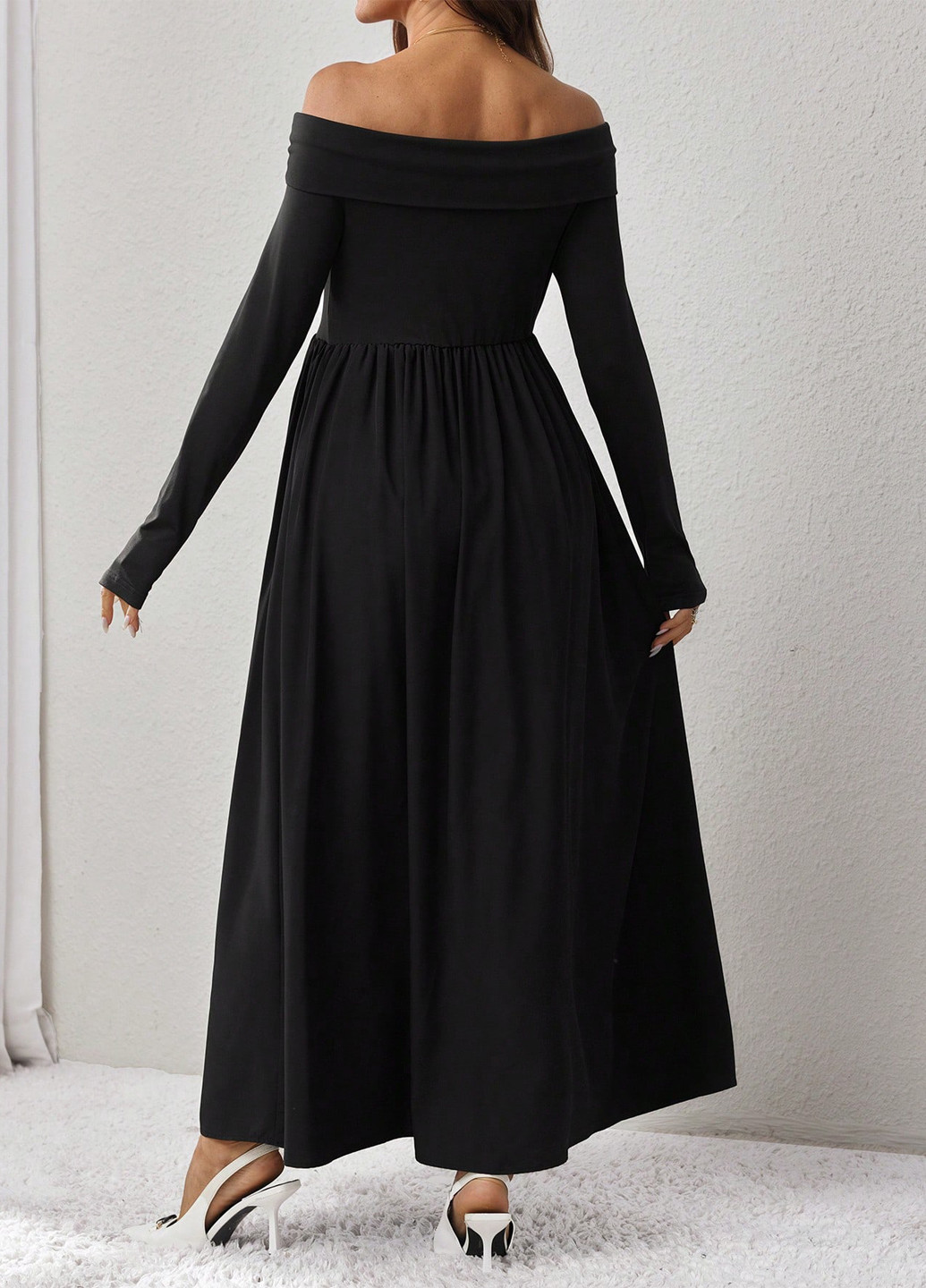 Черное вечернее, праздничный, кэжуал платье а-силуэт, клеш SHEIN однотонное