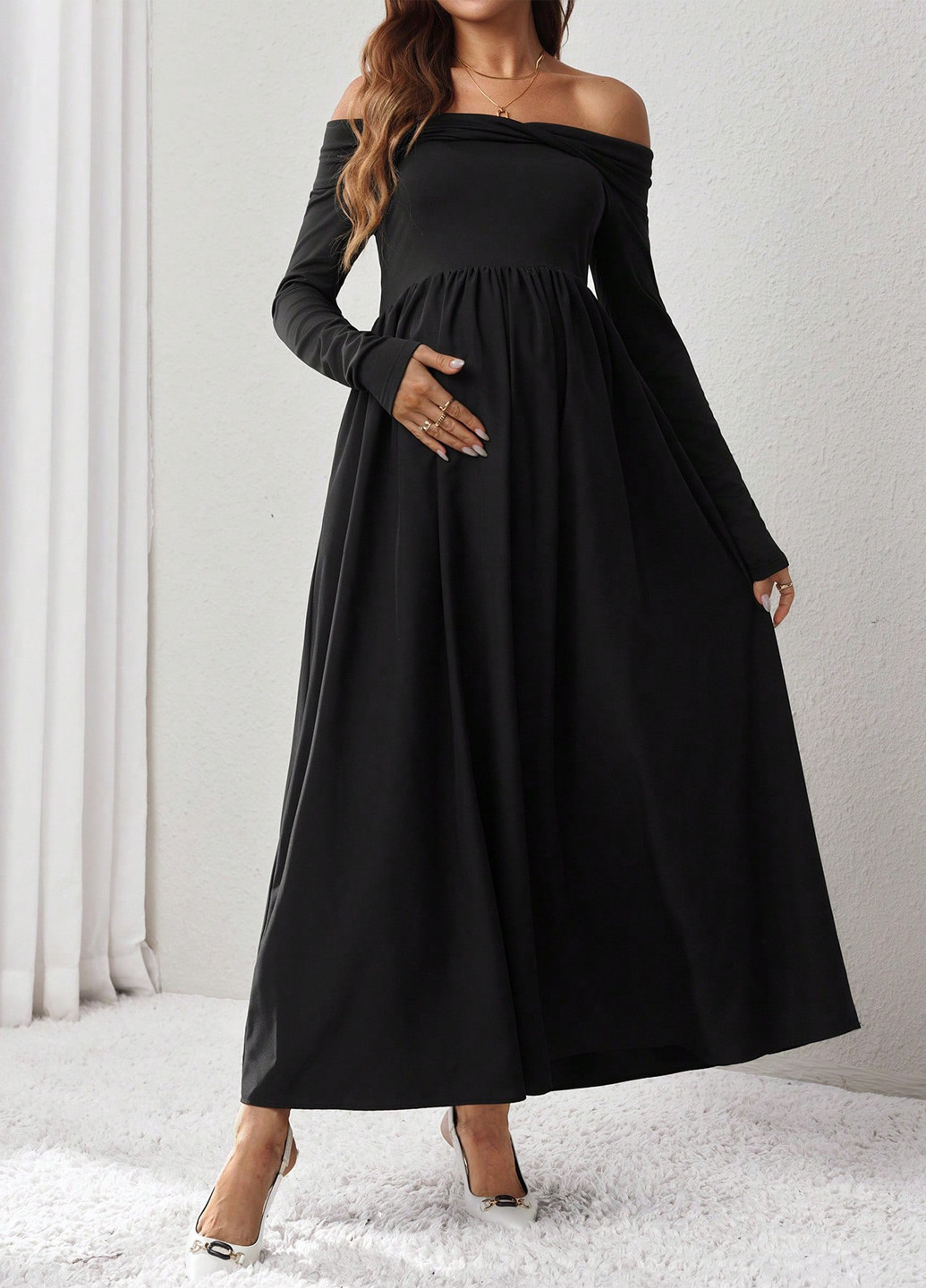 Черное вечернее, праздничный, кэжуал платье а-силуэт, клеш SHEIN однотонное