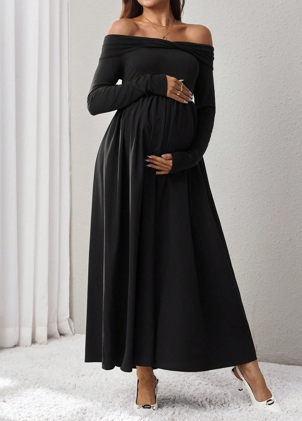 Черное вечернее, праздничный, кэжуал платье а-силуэт, клеш SHEIN однотонное