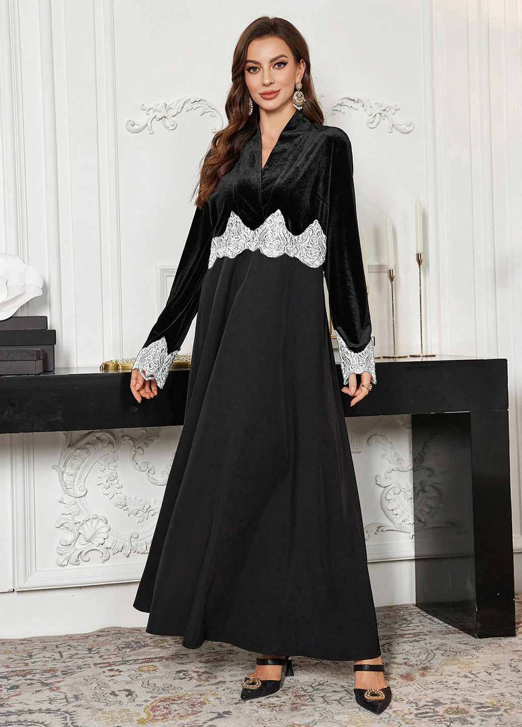 Черное кэжуал, вечернее платье на запах SHEIN однотонное