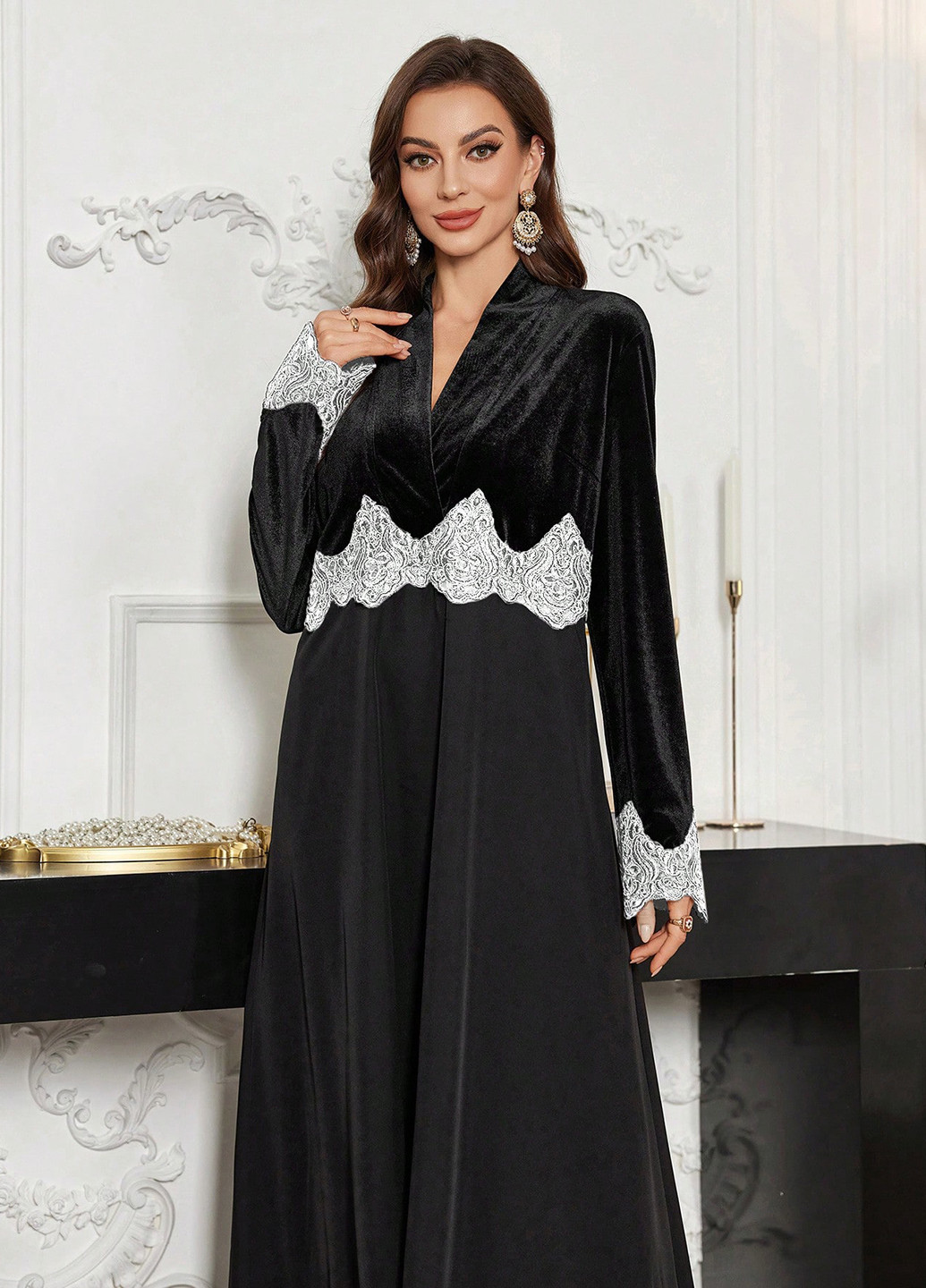 Черное кэжуал, вечернее платье на запах SHEIN однотонное