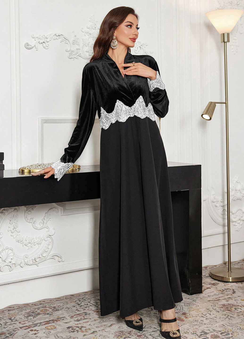 Черное кэжуал, вечернее платье на запах SHEIN однотонное