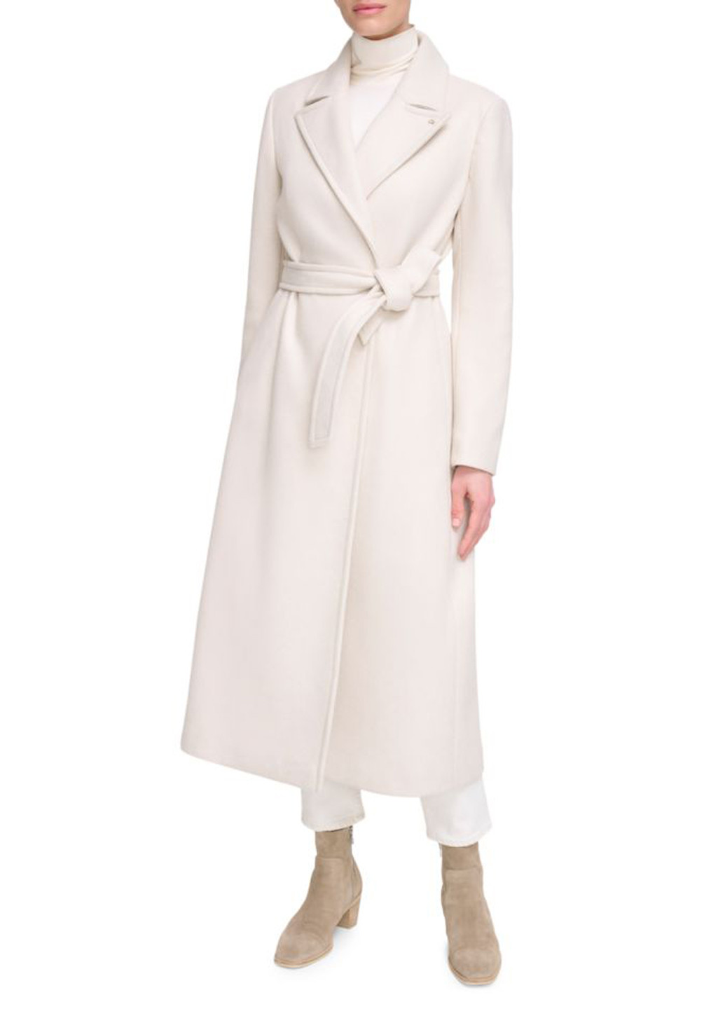 Бежевое демисезонное Пальто двубортное Calvin Klein