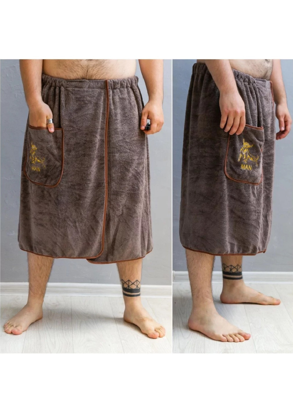 Чоловічий рушник для ванни лазні спідниця кілт на гумці мікрофібра 150х70 см (473799-Prob) Темно-коричневий Unbranded однотонний темно-коричневий