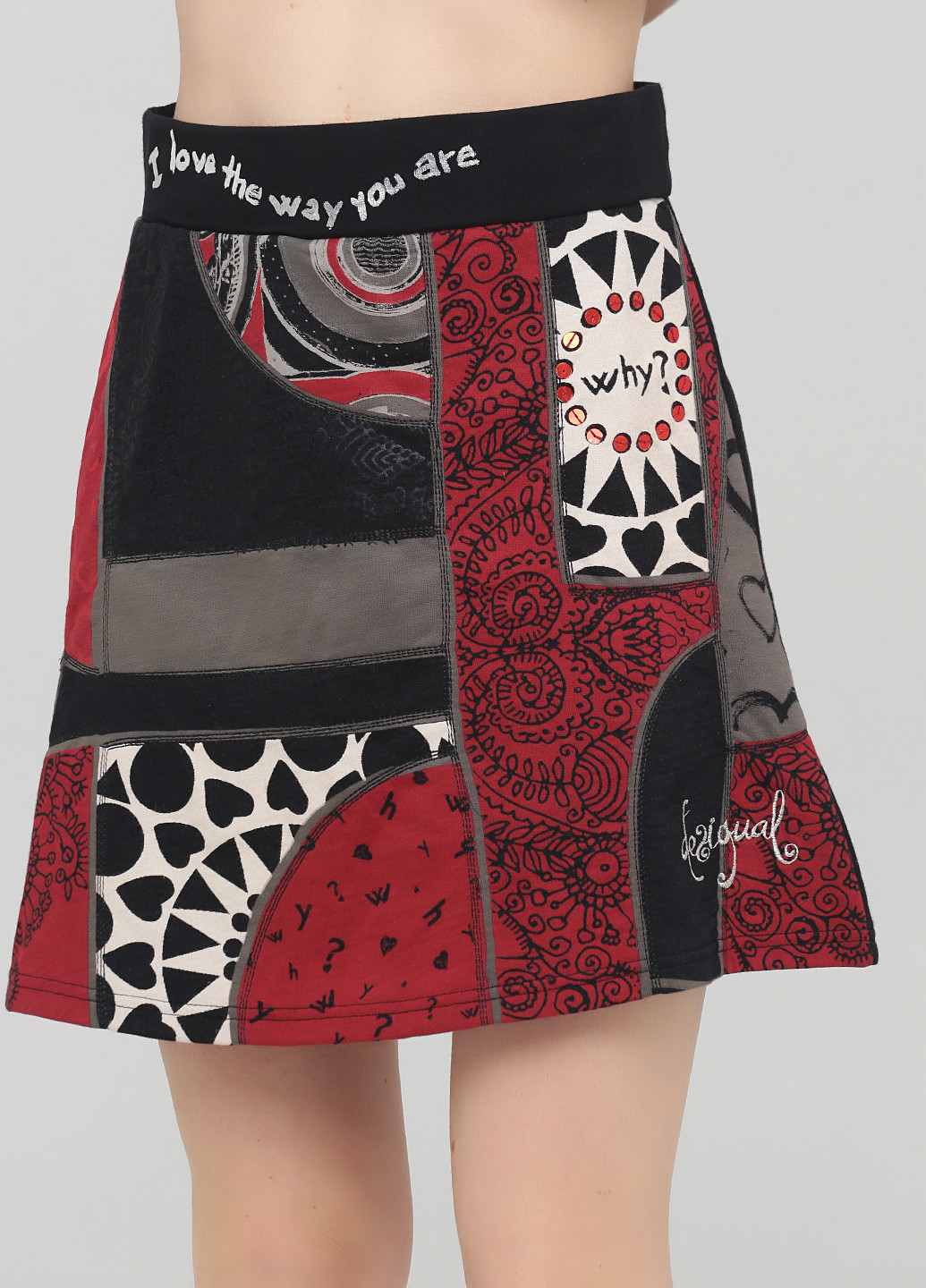 Черная кэжуал с абстрактным узором юбка Desigual а-силуэта (трапеция)