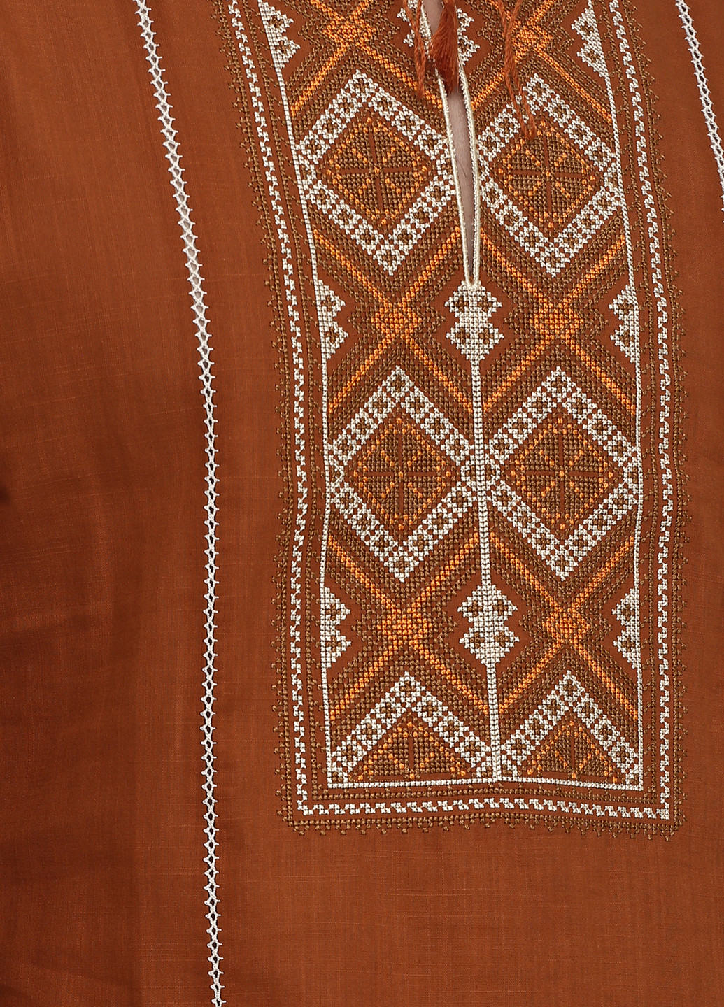 Вишиванка ЕтноМодерн орнамент світло-коричнева кежуал льон