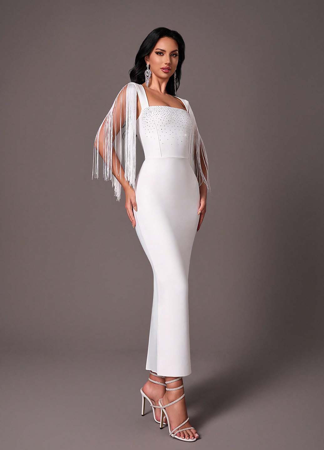 Белое праздничный, вечернее платье футляр SHEIN однотонное