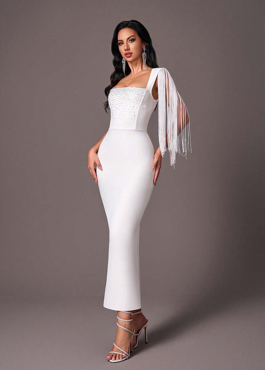 Белое праздничный, вечернее платье футляр SHEIN однотонное