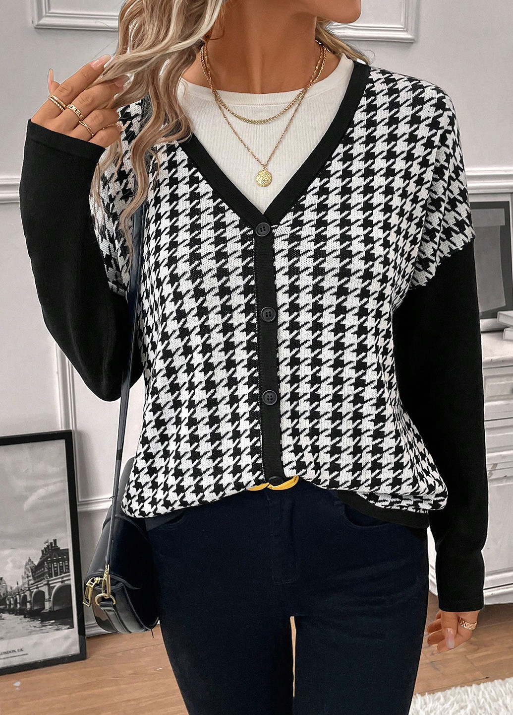 Черно-белый демисезонный пуловер пуловер SHEIN