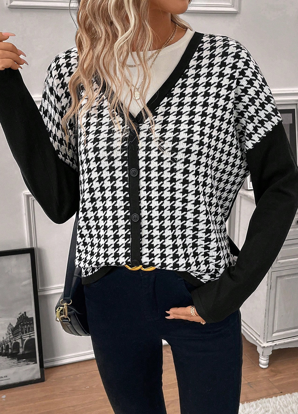 Черно-белый демисезонный пуловер пуловер SHEIN