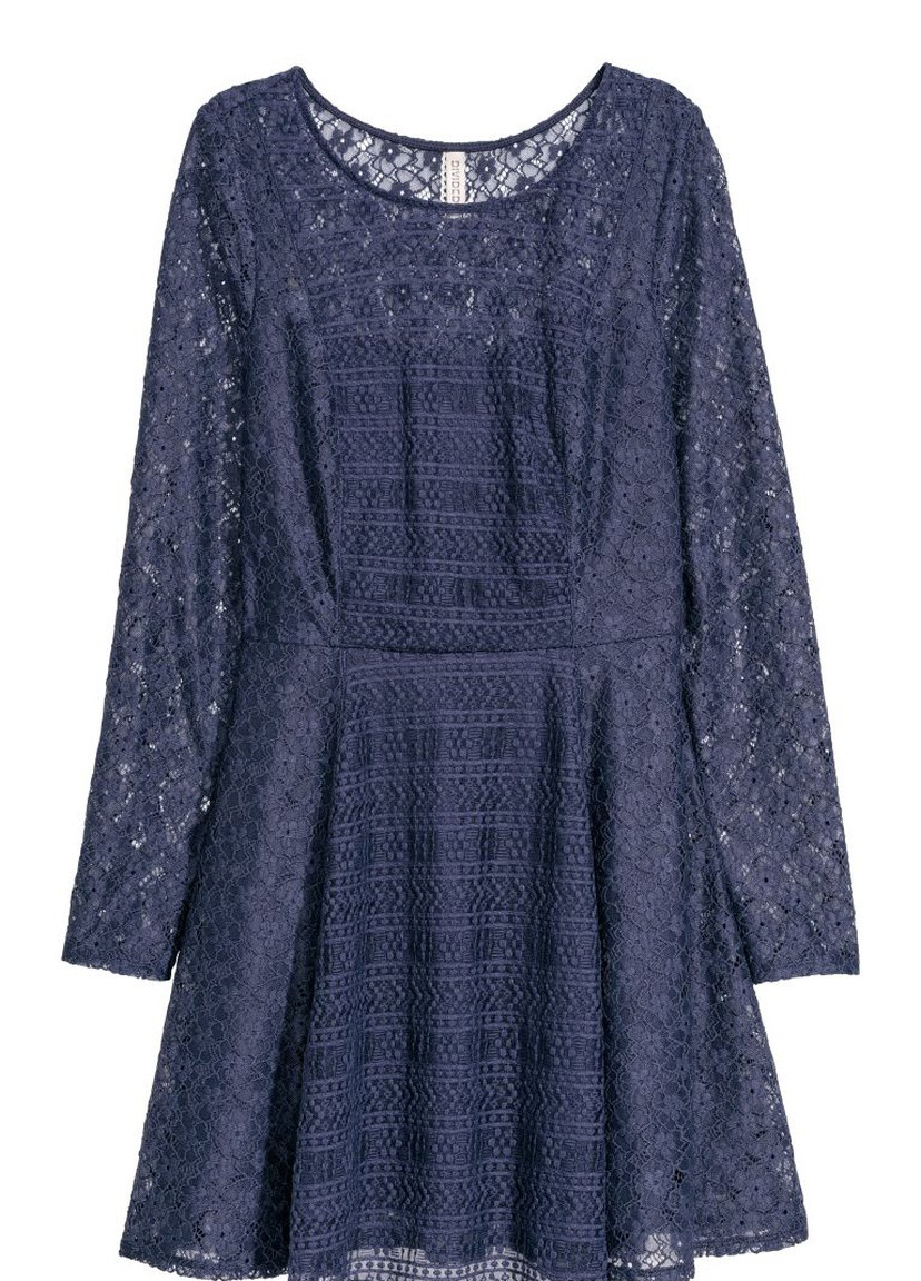 Синее коктейльное платье кружевное H&M с цветочным принтом