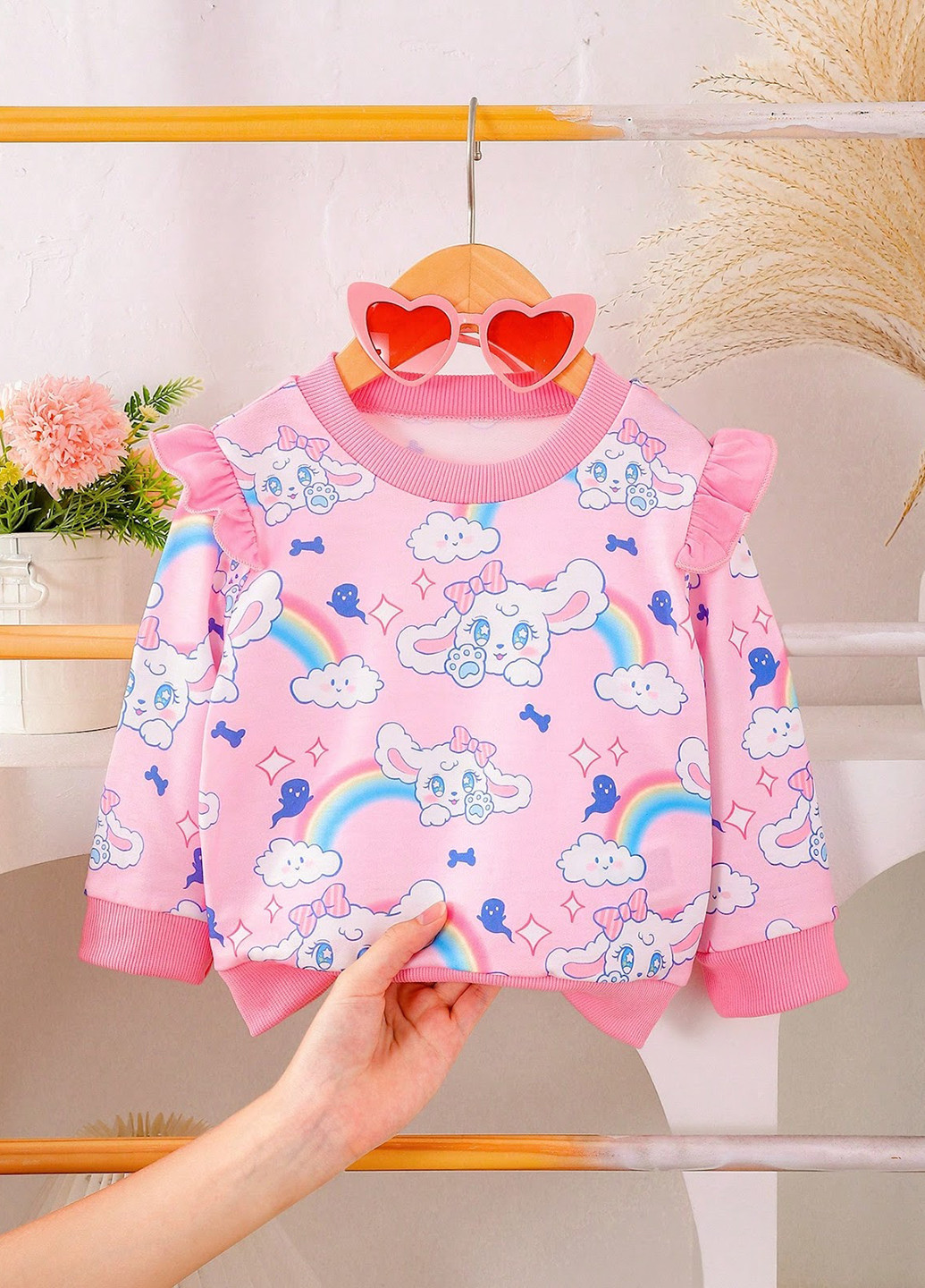 SHEIN світшот малюнок рожевий кежуал поліестер