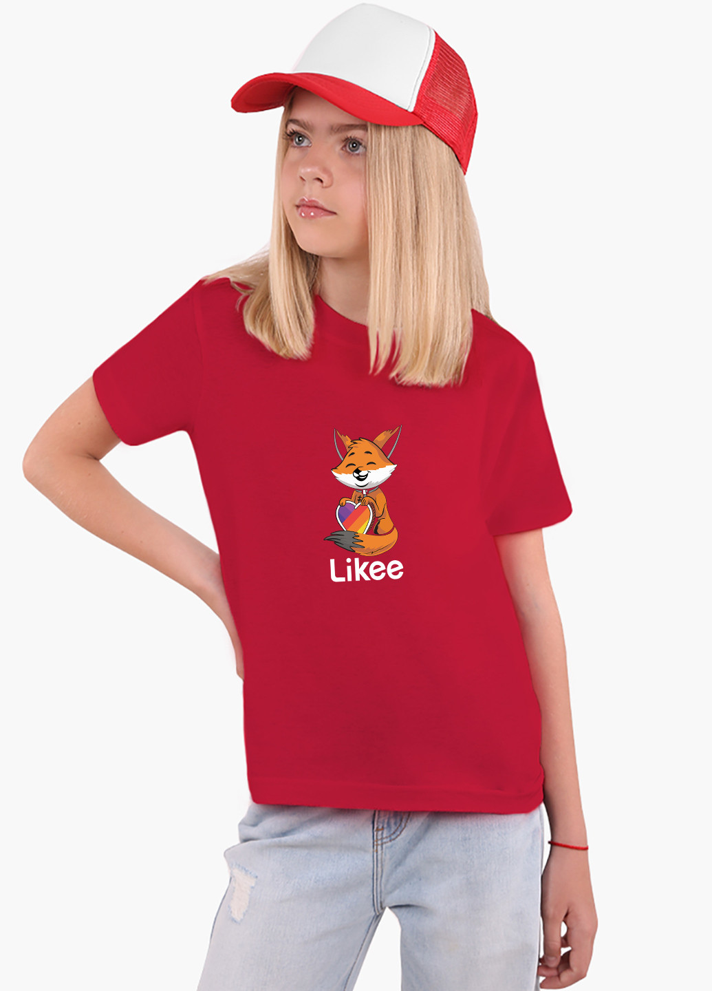 Красная демисезонная футболка детская лайк лисичка (likee fox)(9224-1033) MobiPrint