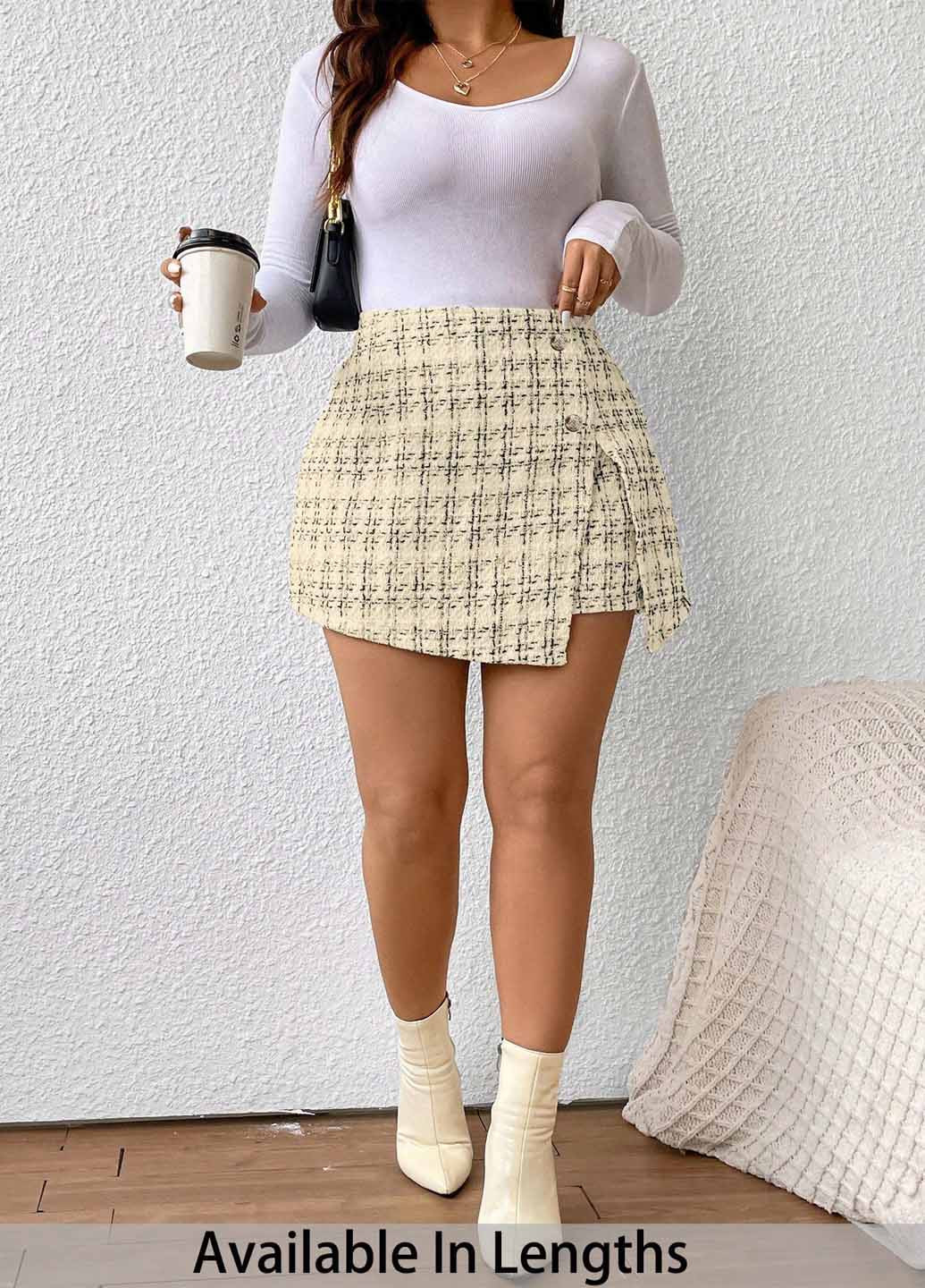 Кремовая кэжуал в клетку юбка SHEIN на запах
