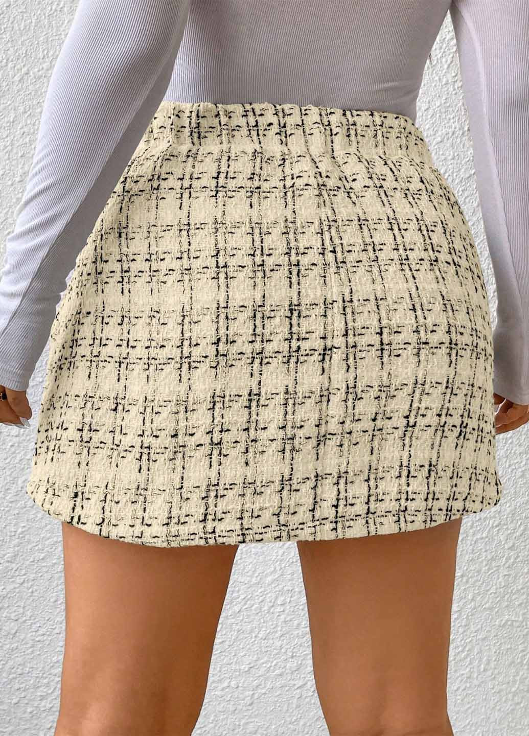 Кремовая кэжуал в клетку юбка SHEIN на запах