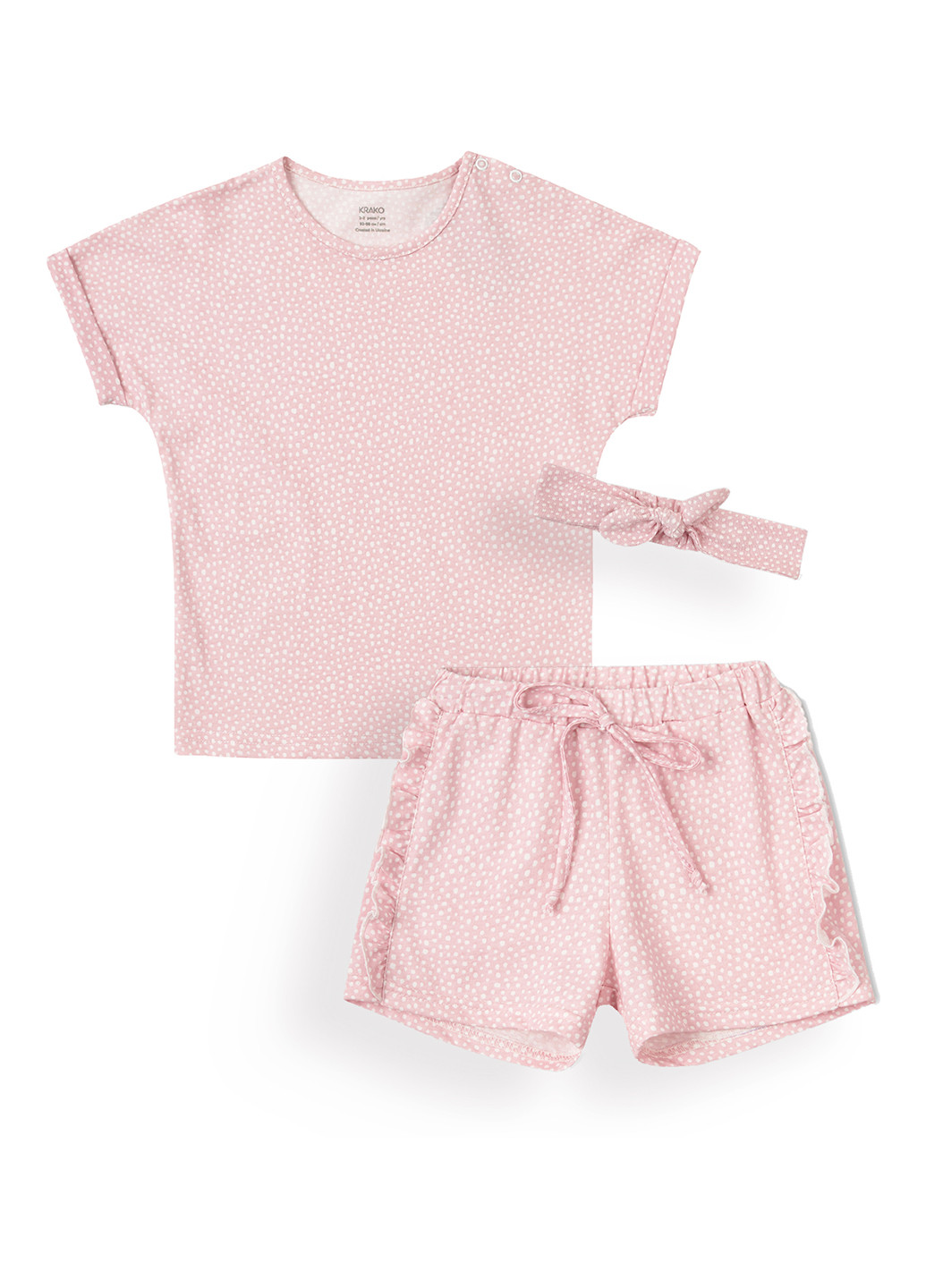 Розовый летний комплект (повязка, футболка, шорты) KRAKO