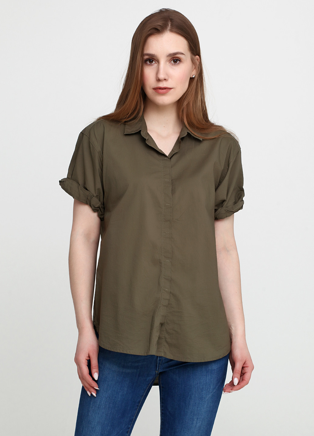 Оливковая (хаки) летняя рубашка с к/р H&M
