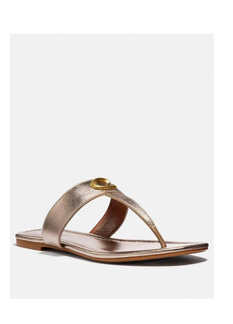 Золотые шлепанцы g3336 Coach с логотипом