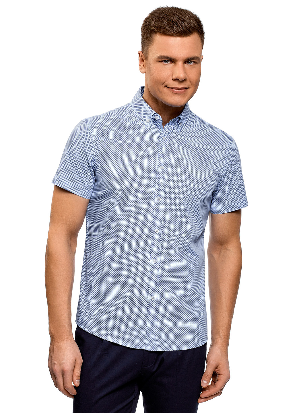 Голубой кэжуал рубашка в горошек Oodji с коротким рукавом
