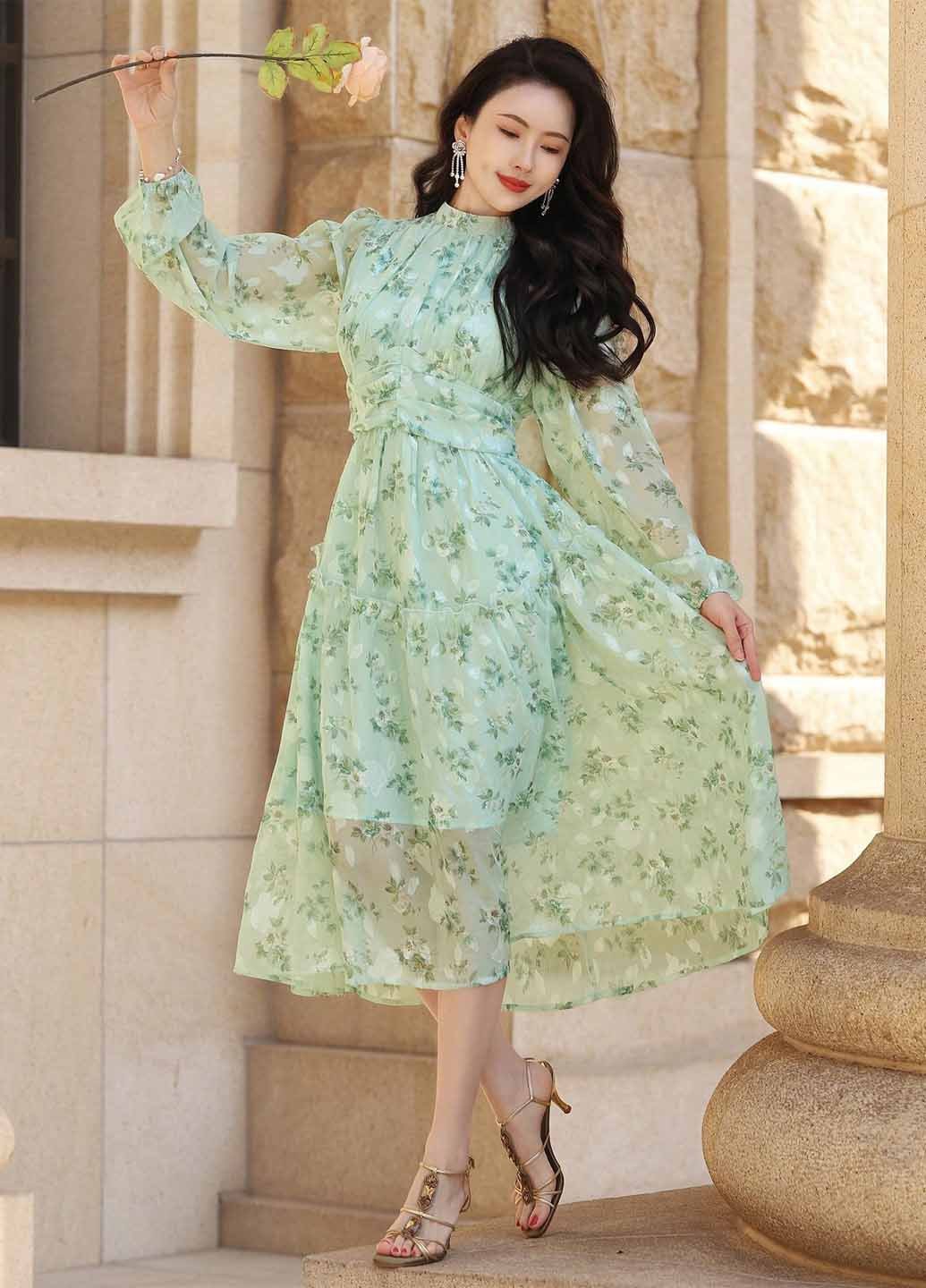Мятное вечернее, кэжуал платье SHEIN с цветочным принтом