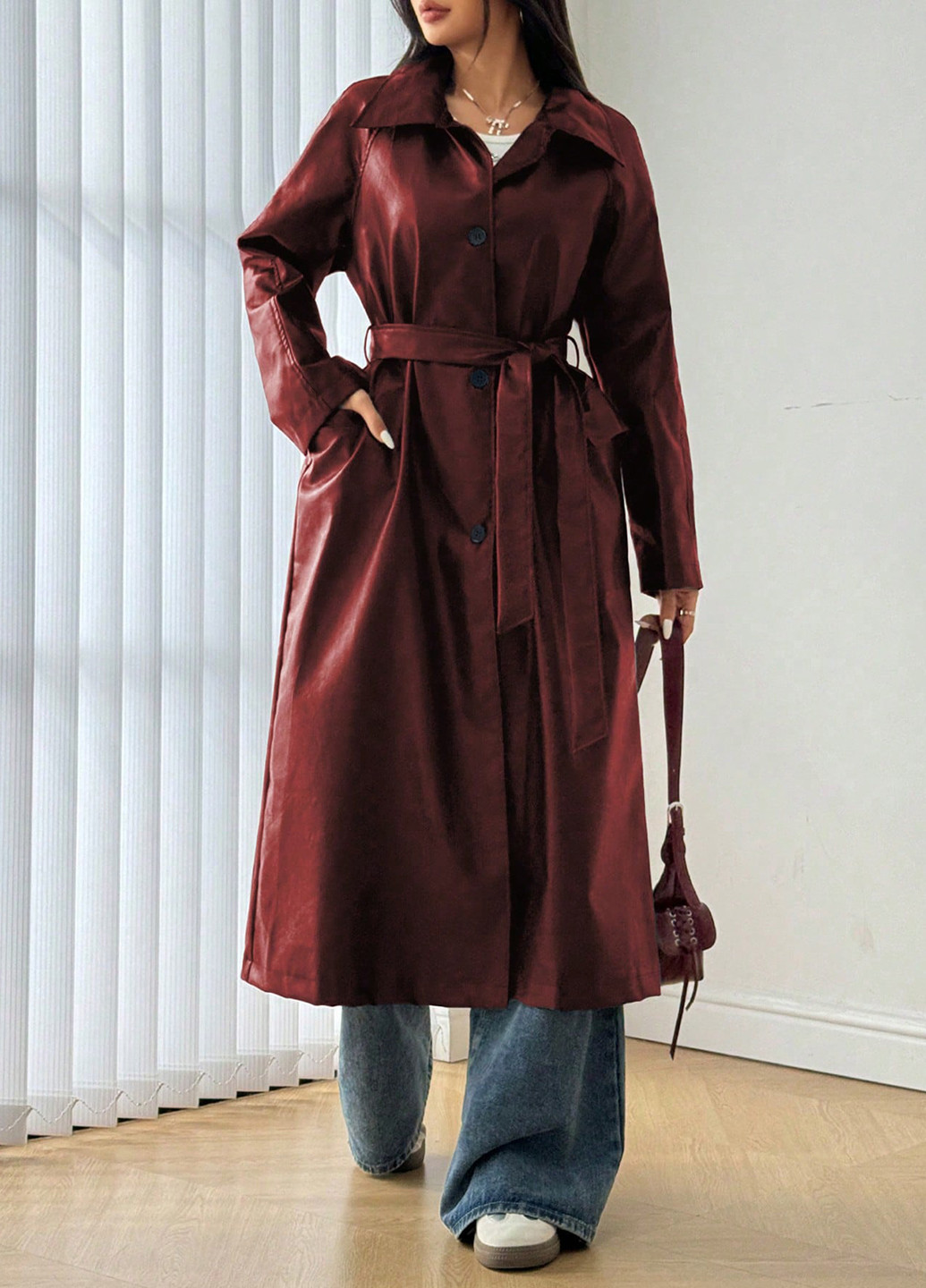 Бордове демісезонне Пальто однобортне SHEIN