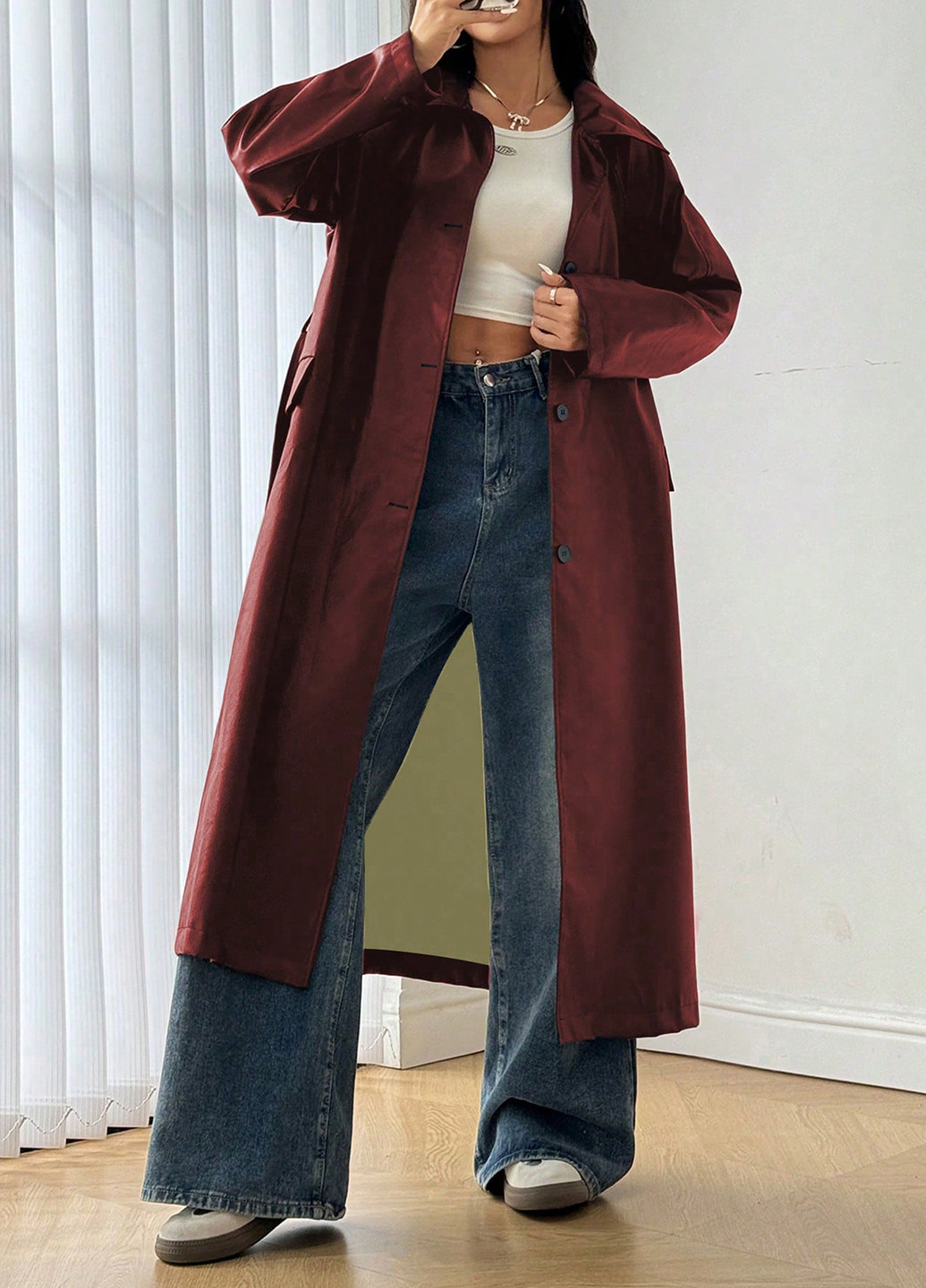 Бордове демісезонне Пальто однобортне SHEIN