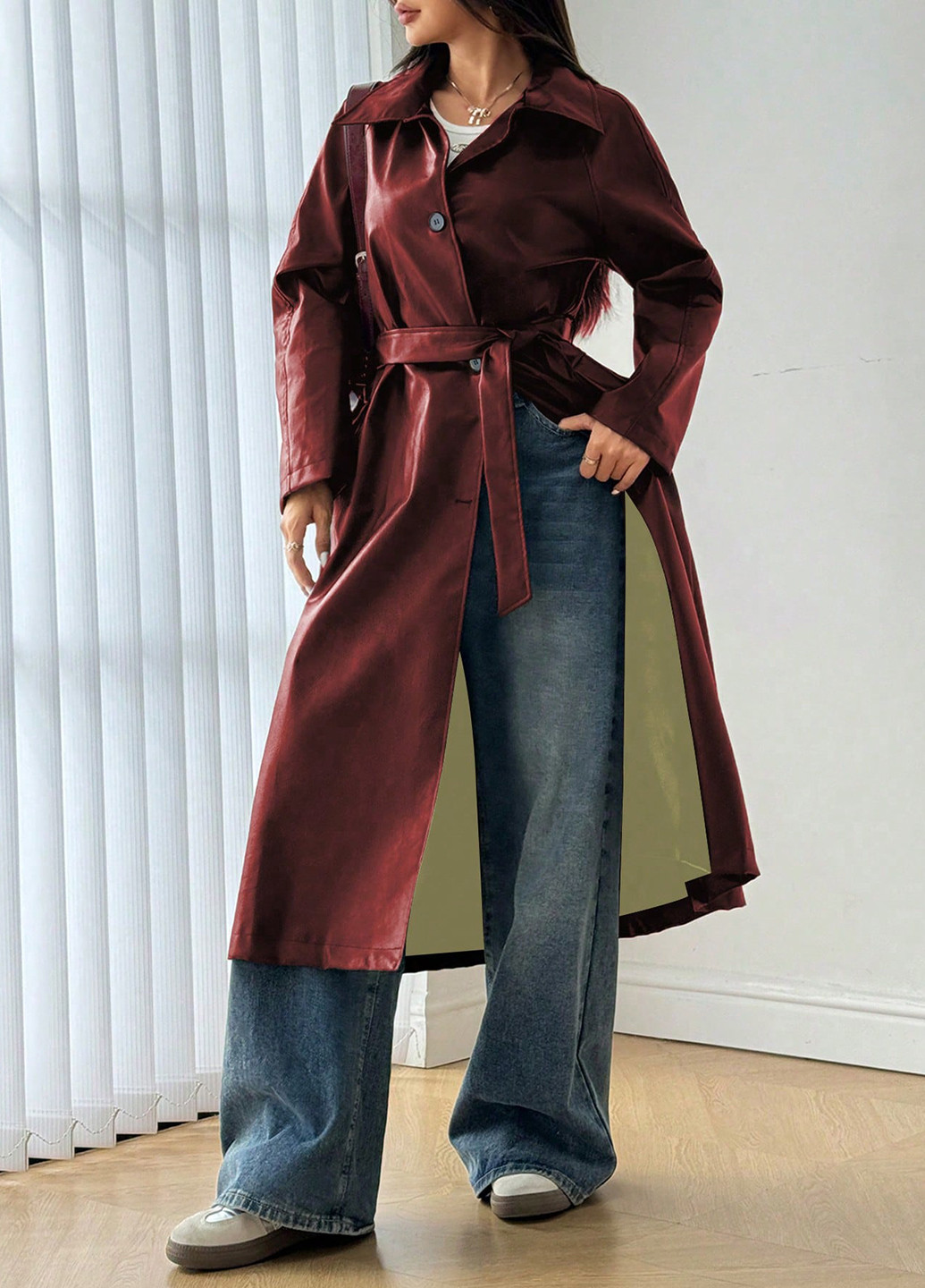 Бордове демісезонне Пальто однобортне SHEIN