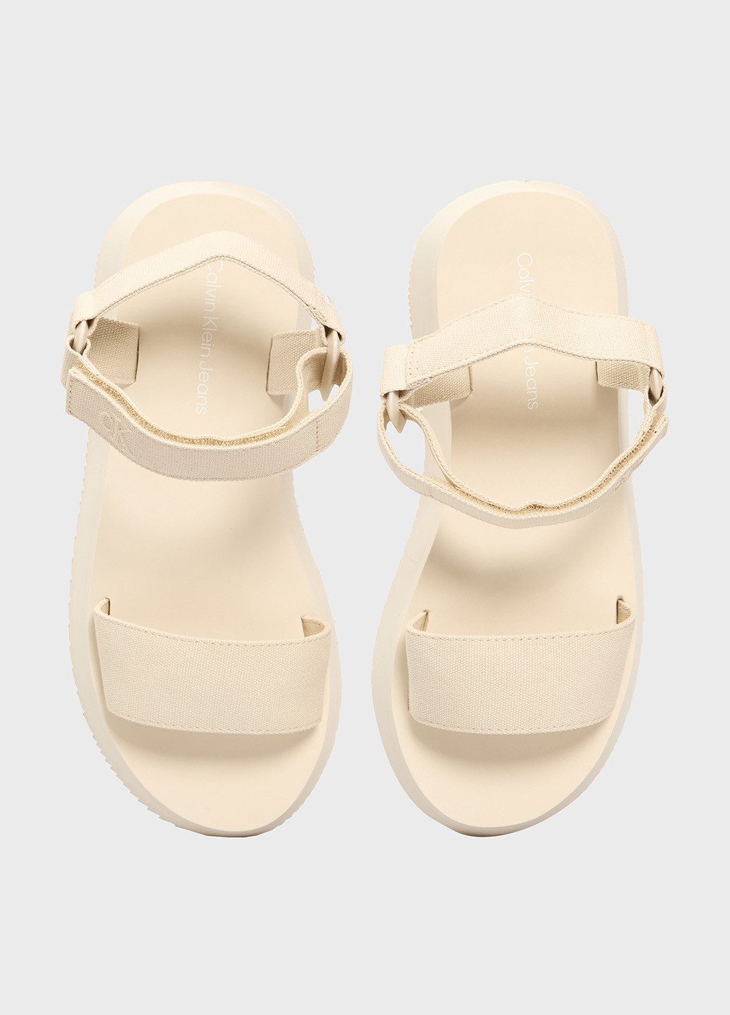 Бежевые босоножки Calvin Klein Jeans на липучке с тиснением, с логотипом