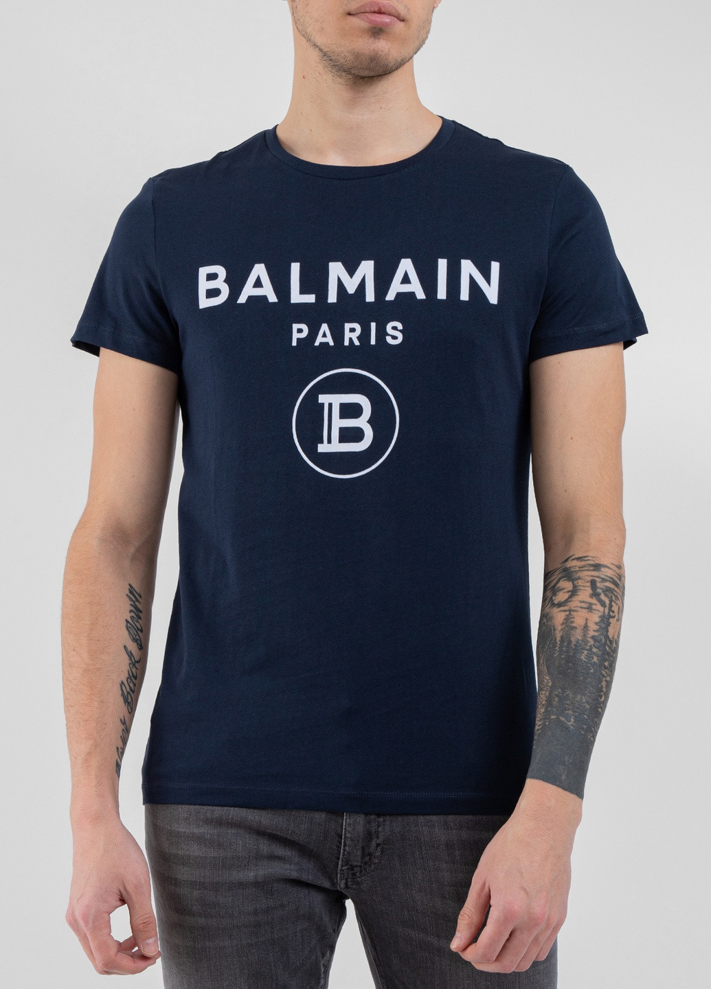 Темно-синяя белая футболка в полоску Balmain