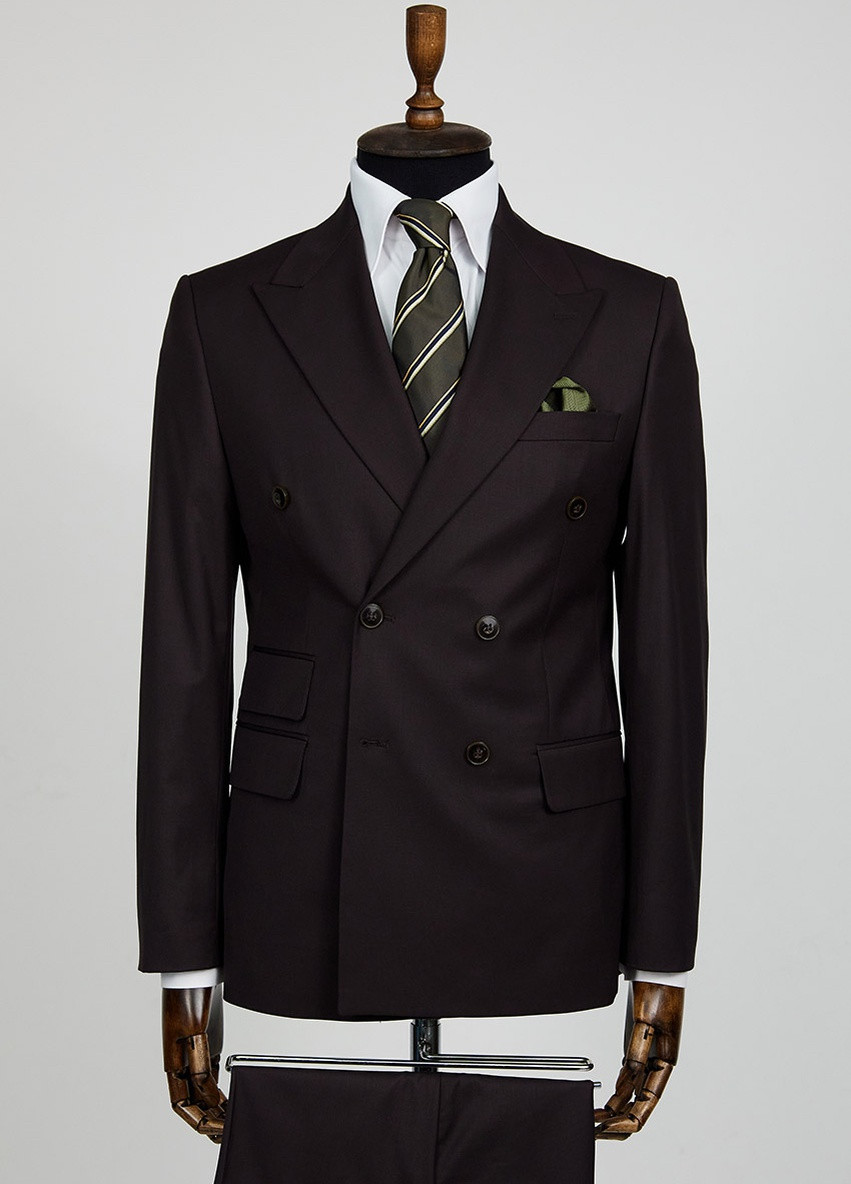 Коричневый демисезонный темно-коричневый двобортный костюм 10160 Yarmich