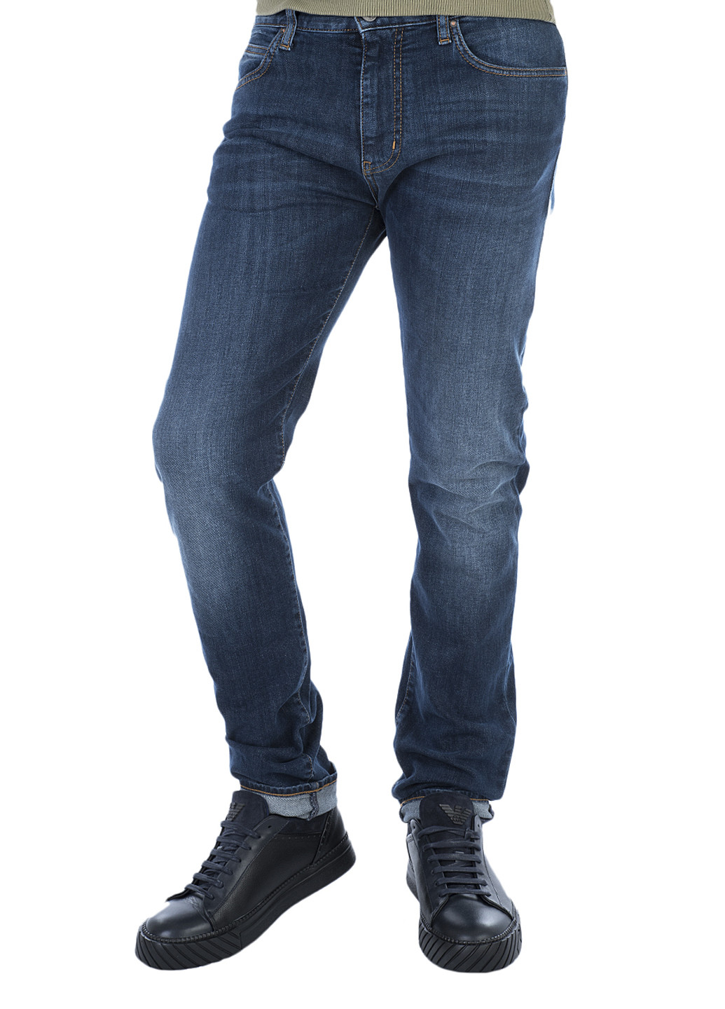 Синие демисезонные зауженные джинсы Armani Jeans