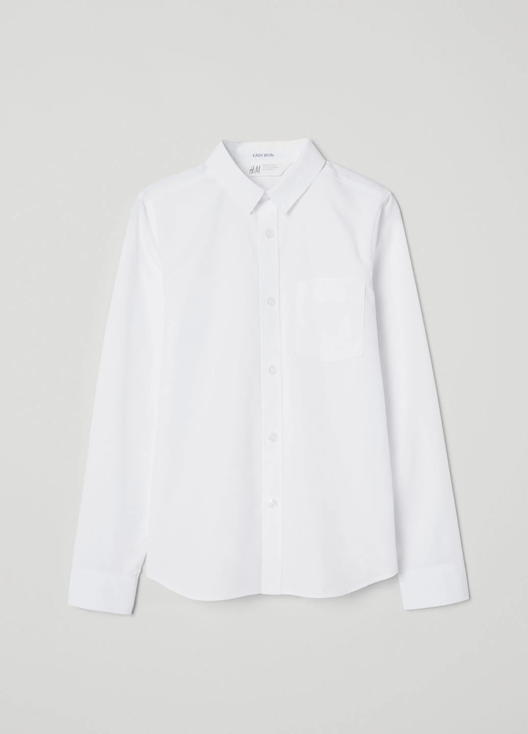 Белая кэжуал рубашка однотонная H&M с длинным рукавом