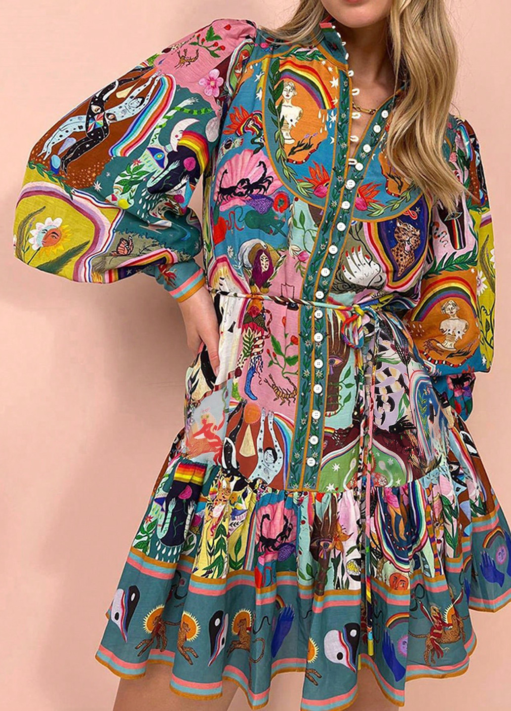 Комбинированное кэжуал платье клеш SHEIN с рисунком